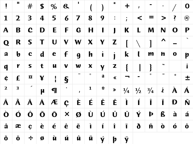 Humana Sans ITC Std Bold  glyph index