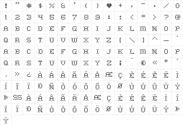 Heart Sweet Heart Regular  glyph index