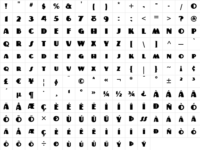 MisterChucklesITC Regular  glyph index