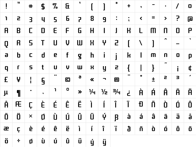 Titan Bold  glyph index