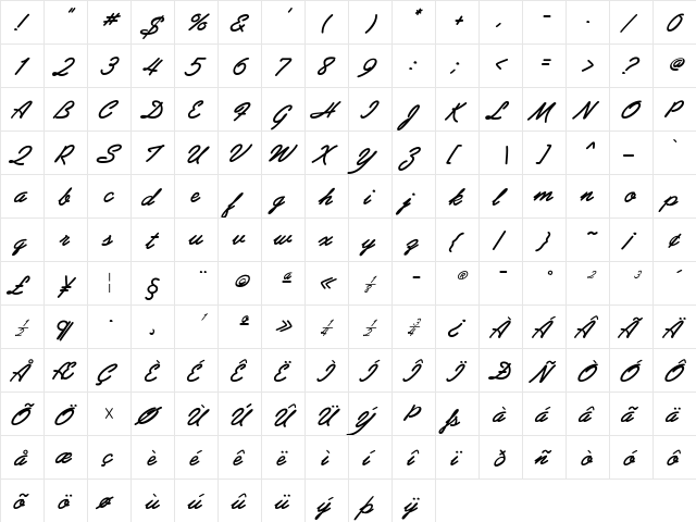 PreludeFLF Regular  glyph index