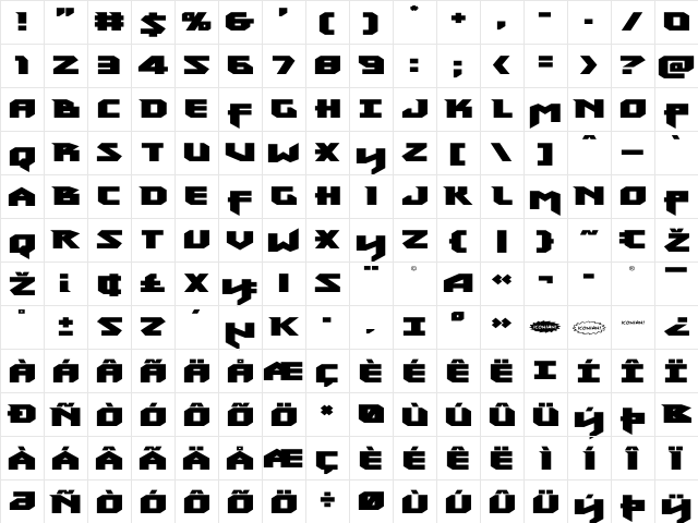 Heavy Copper Expanded Expanded  glyph index