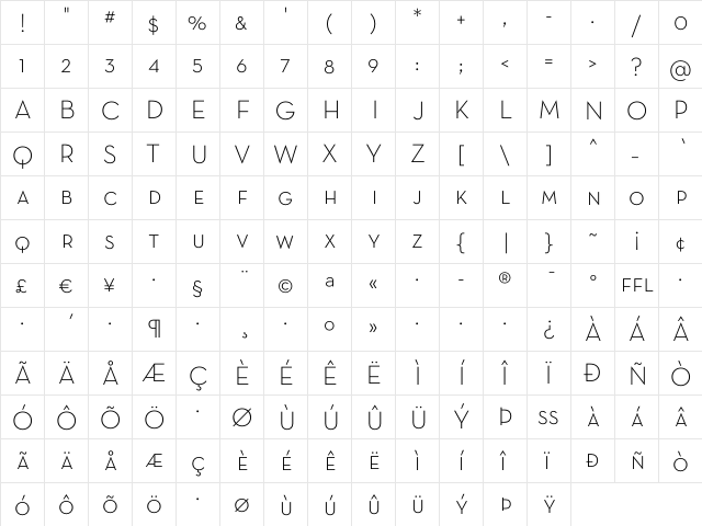 Neutra Text Light SC Alt Regular  glyph index