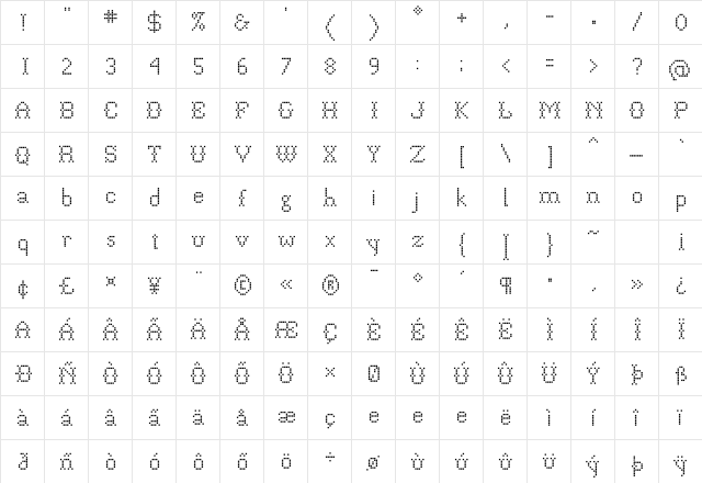 P22 Folk Art Square Regular  glyph index