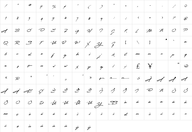 LHFStanford Script Medium  glyph index