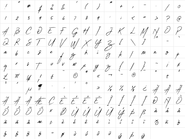 Gloriousity One Regular  glyph index