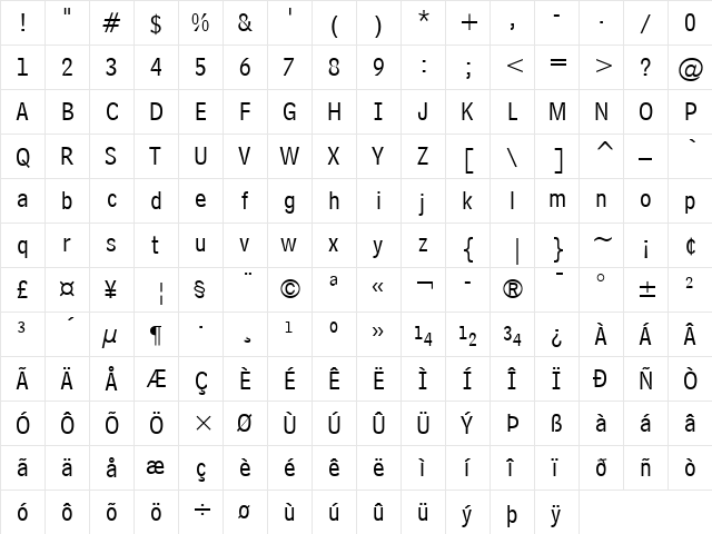 BellCentennial LT Address Regular  glyph index