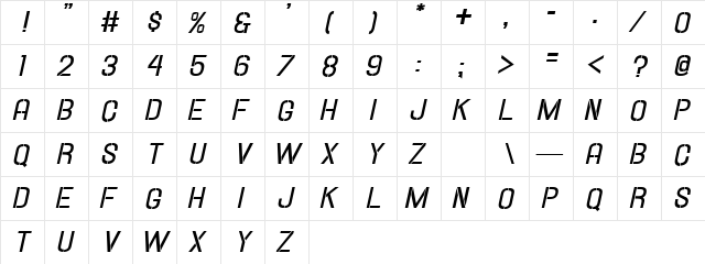 Hallandale Stencil Bd. It. JL Regular  glyph index