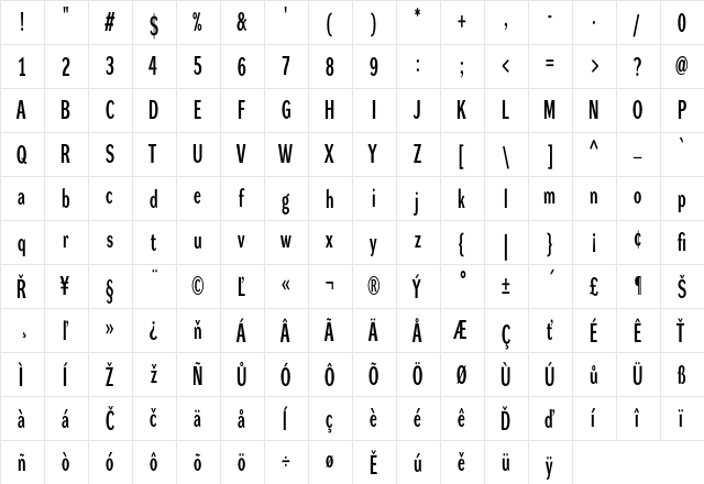 Dynamo LXC Regular  glyph index