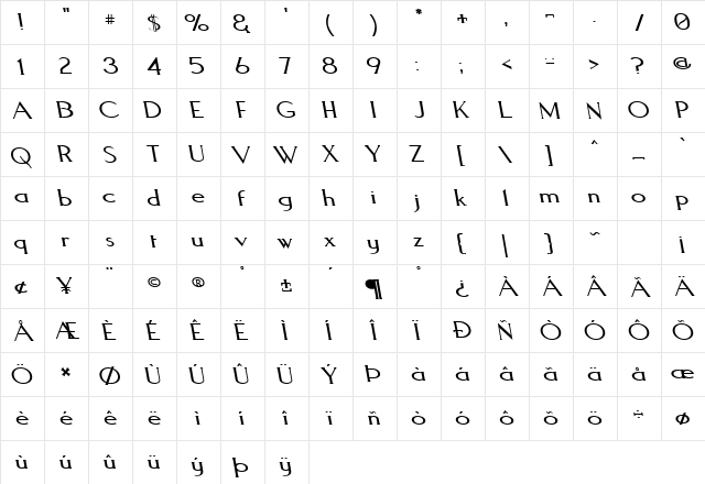Aquaduct Reverse Italic Regular  glyph index