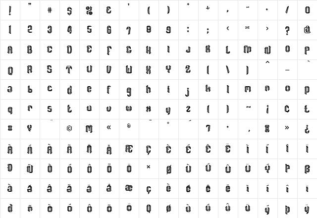 Slag Regular  glyph index