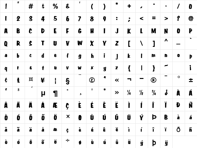 Big Nib Normal  glyph index