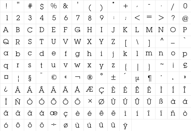 Lubalin BQ Regular  glyph index
