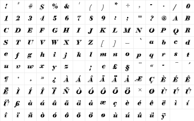 BauerBodTBolItaIn1 Regular  glyph index
