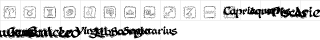 KR Astro 1 Regular  glyph index