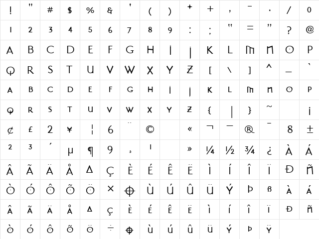 MasonSansAlternate Regular  glyph index