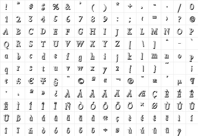 JessicaShadow Italic  glyph index
