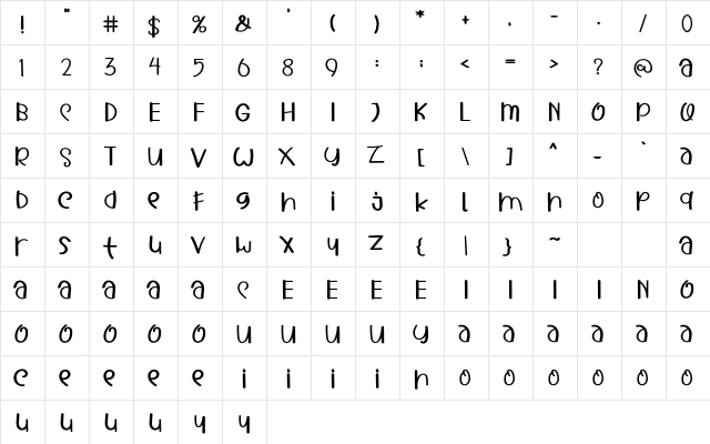 Love Unicorn Regular  glyph index