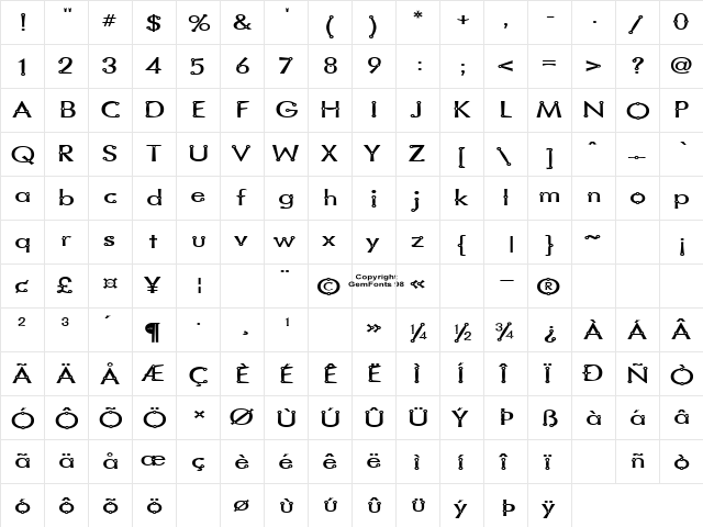 Blacksmith Delight SemiWide Regular  glyph index