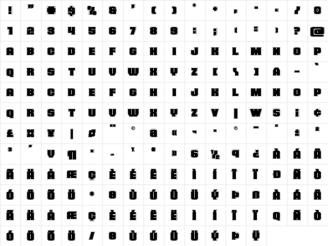 Elephant Gun Academy Regular  glyph index