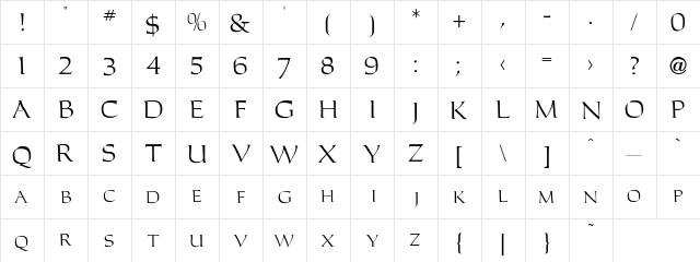 CaracubRomanFon Regular  glyph index