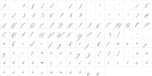 Cantona Slant Slant  glyph index