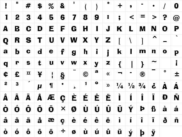 AdLib Win95BT Regular  glyph index