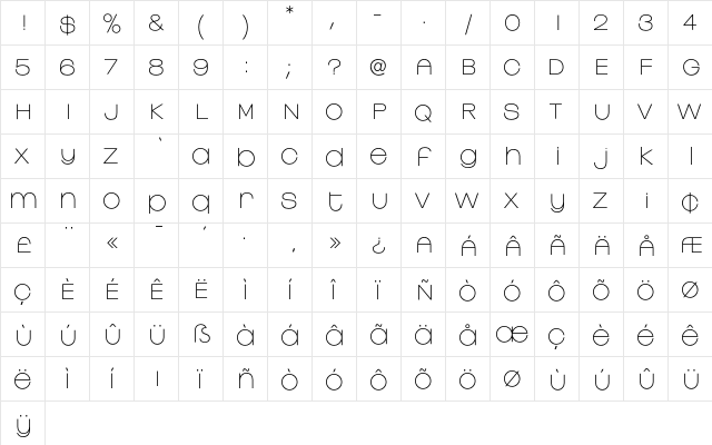 LinearEF Regular  glyph index