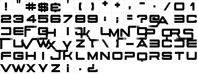 Stars Fighters Upright Regular  glyph index