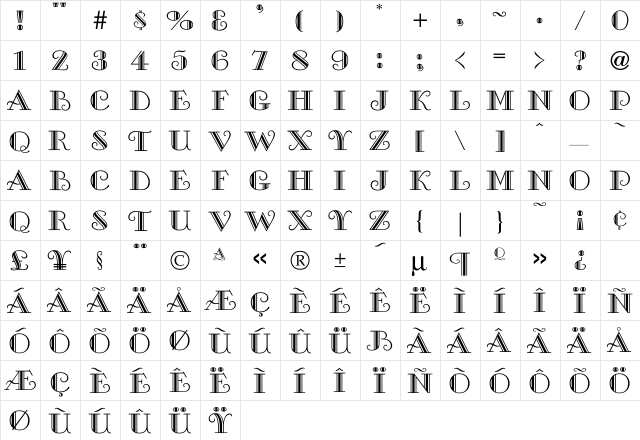 Gallary High Regular  glyph index