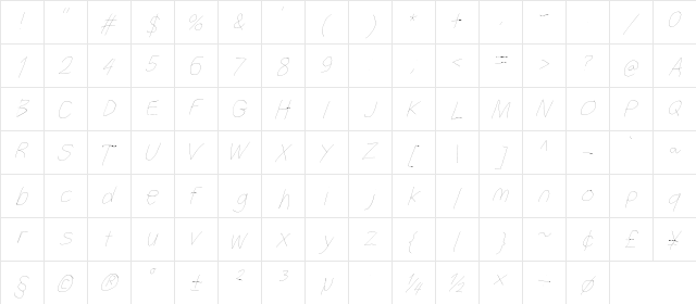 Filament Serie One  glyph index