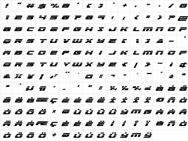 Speed Phreak Title Italic Italic  glyph index