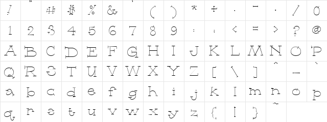 PC Type Regular  glyph index