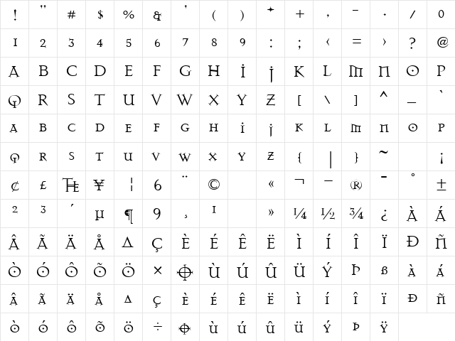 MasonAlternate Regular  glyph index