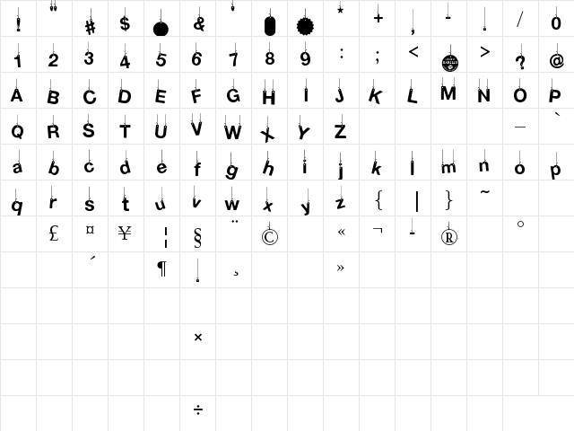 Hanging Letters Regular  glyph index