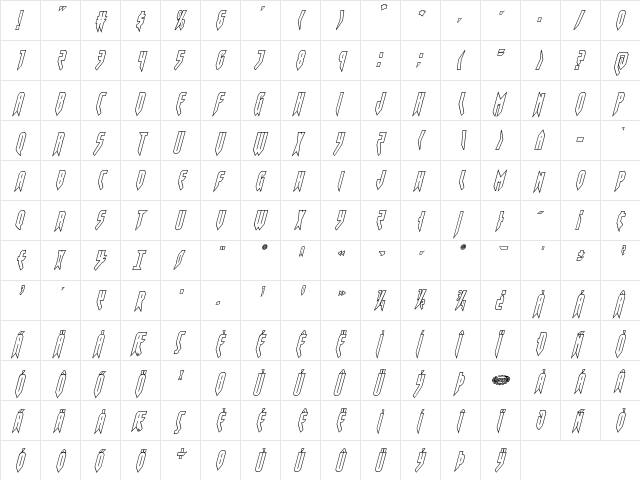 Opus Magnus Outline Condensed Italic Condensed Italic  glyph index