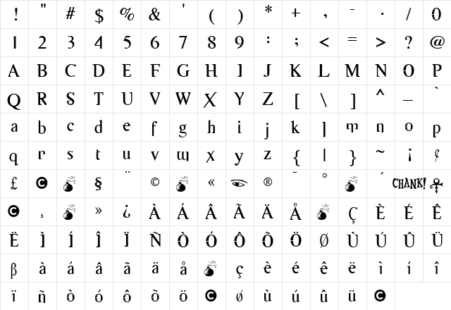 Thymesans Regular  glyph index