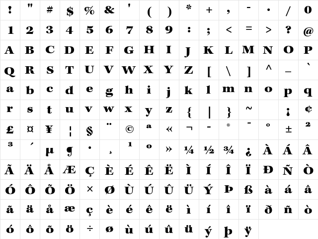 Kepler Std Black Extended  glyph index