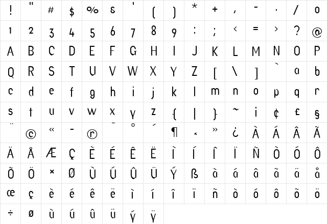 Factory Light Regular  glyph index