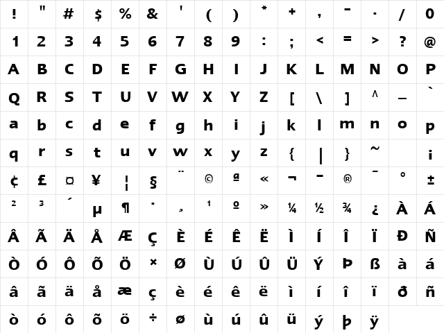 LTErgo Bold  glyph index