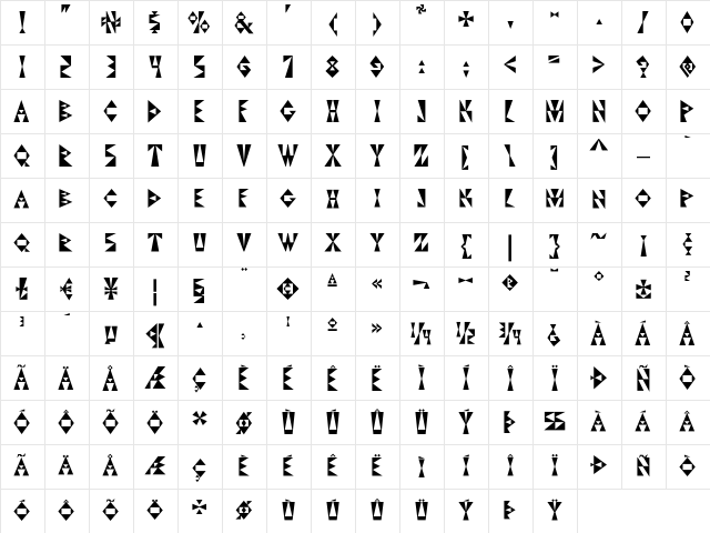 Djibouti NF Regular  glyph index