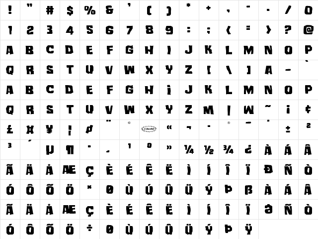 Mister Twisted Expanded Expanded  glyph index