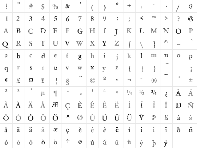 DTCGaramondM18 Regular  glyph index