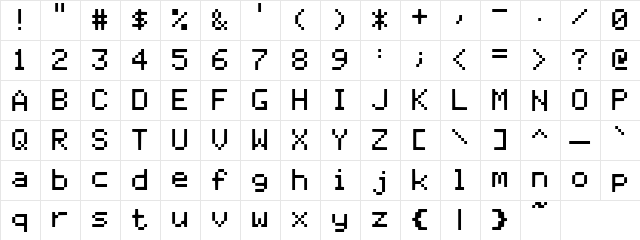 AppleII Regular  glyph index