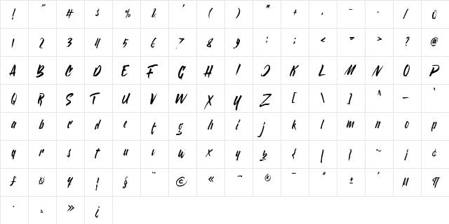 Varokah Regular  glyph index