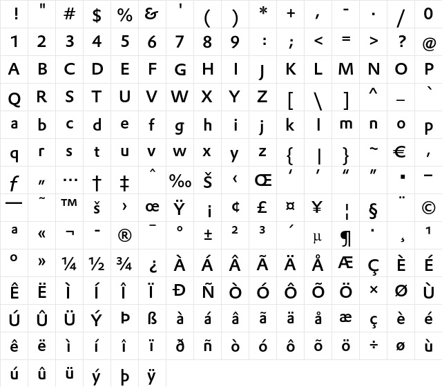 DTLProkyonTMedium Regular  glyph index