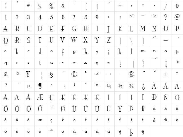 Mona Lisa Recut ITC Regular  glyph index