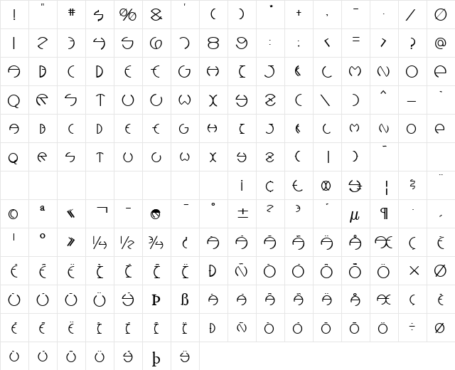 Devil Bold  glyph index
