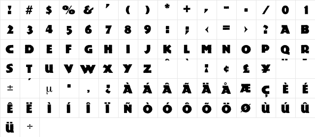 Magazin Regular  glyph index