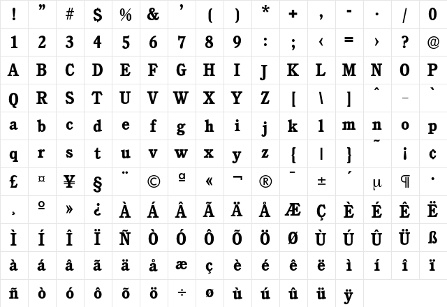 Calgary-DemiBold Regular  glyph index